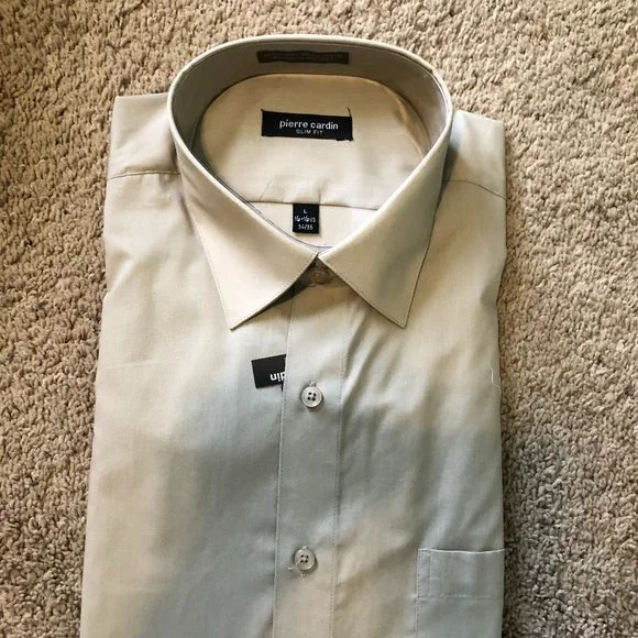 green emerald velvet dress Pierre Cardin Men's Slim Fit Solid Broadcloth Semi Spread Collar Shirt,  White, 16